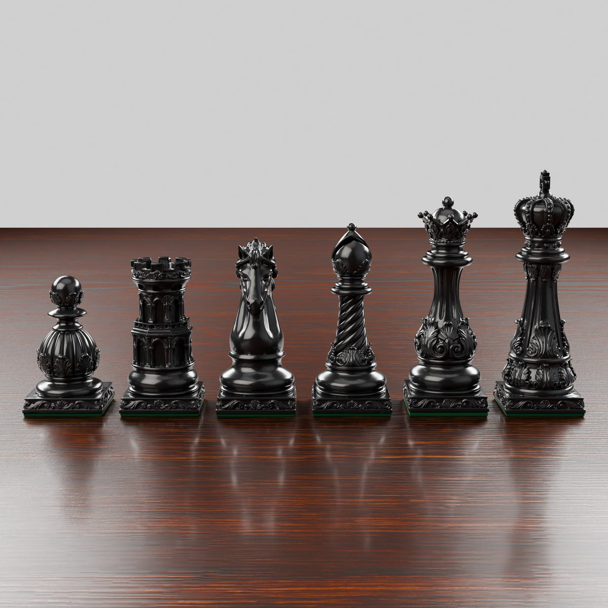 Pièces d'échecs Baroque : les six pièces noires