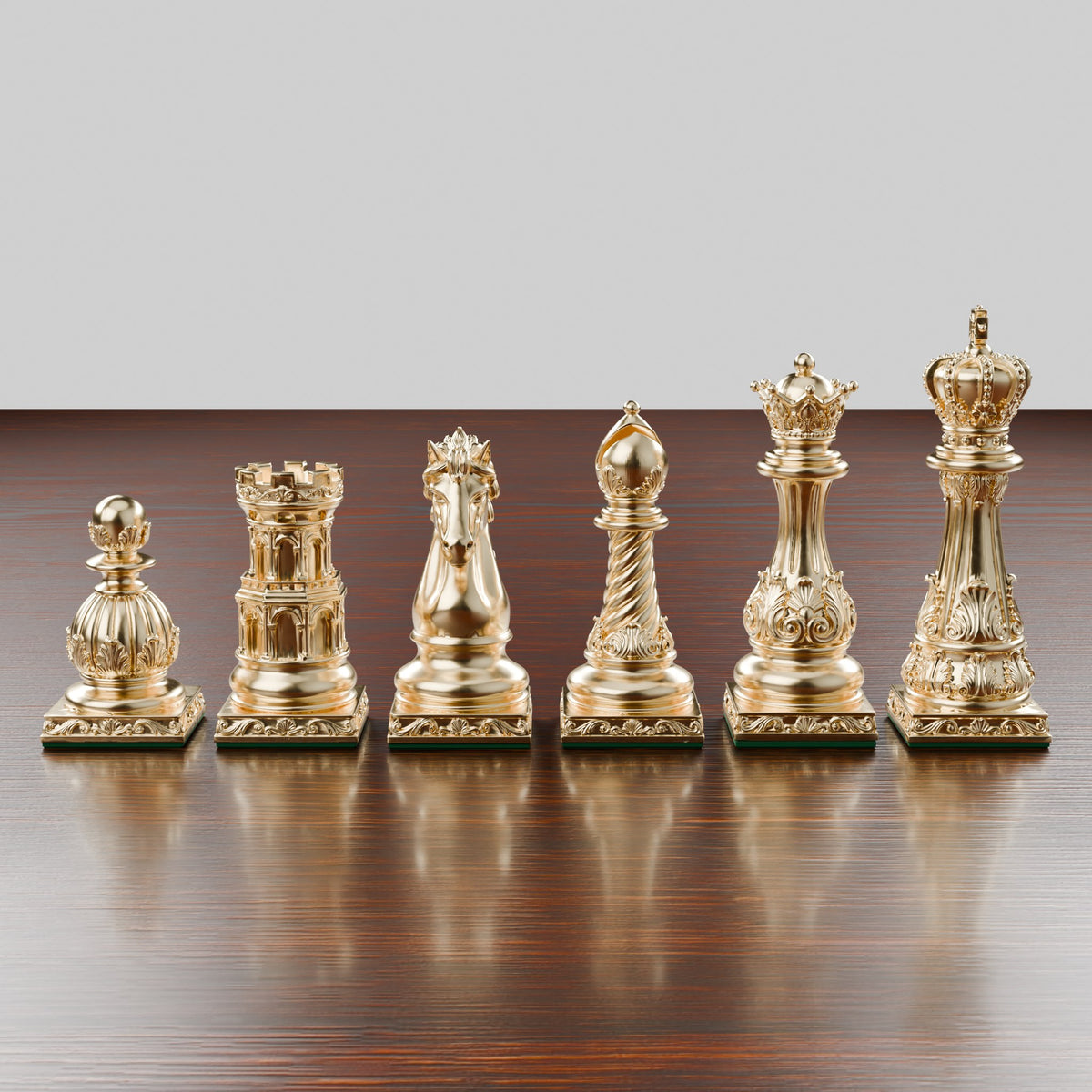 Pièces d'échecs Baroque finition Or & Argent : pièces dorées