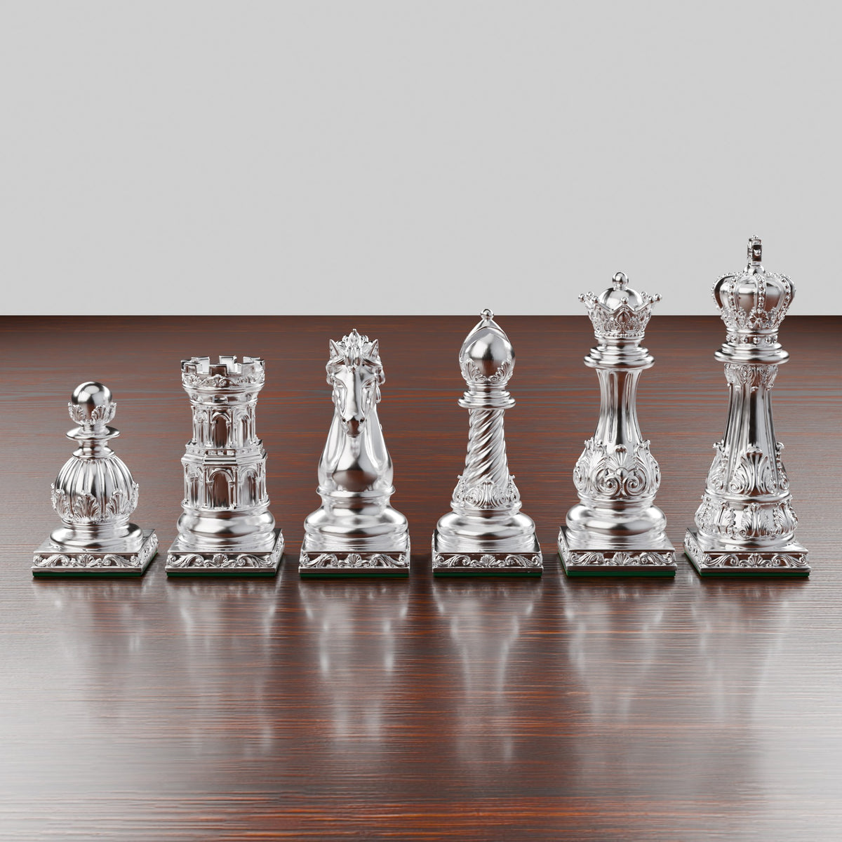 Pièces d'échecs Baroque finition Or & Argent : pièces argentées
