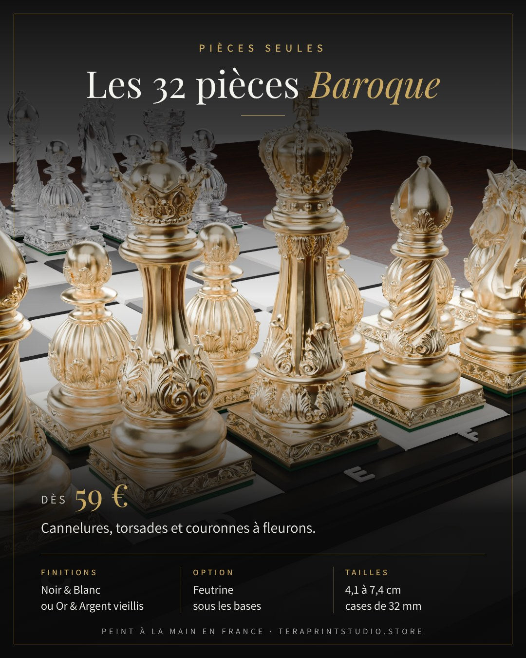 Pièces d'échecs Baroque — set de 32 pièces seules