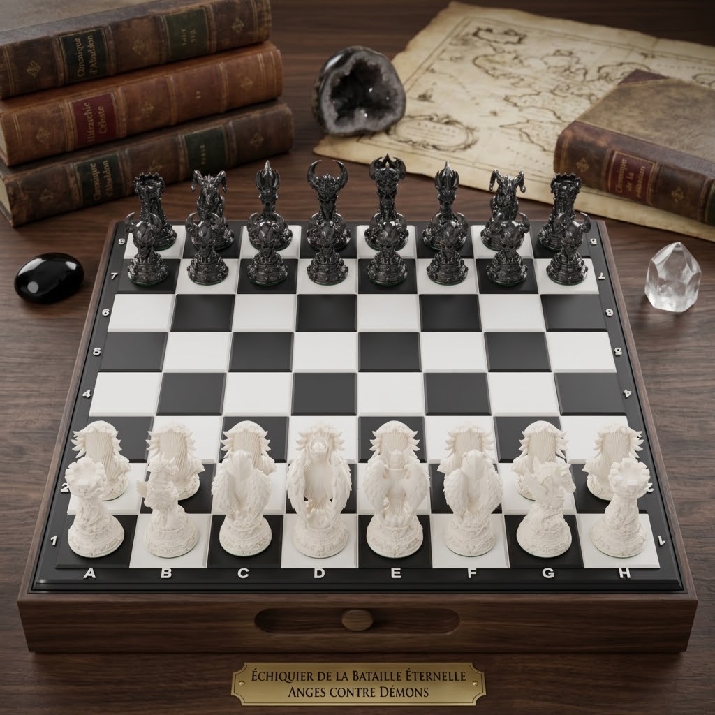 Coffret Anges & Démons — rangement, échiquier et pièces