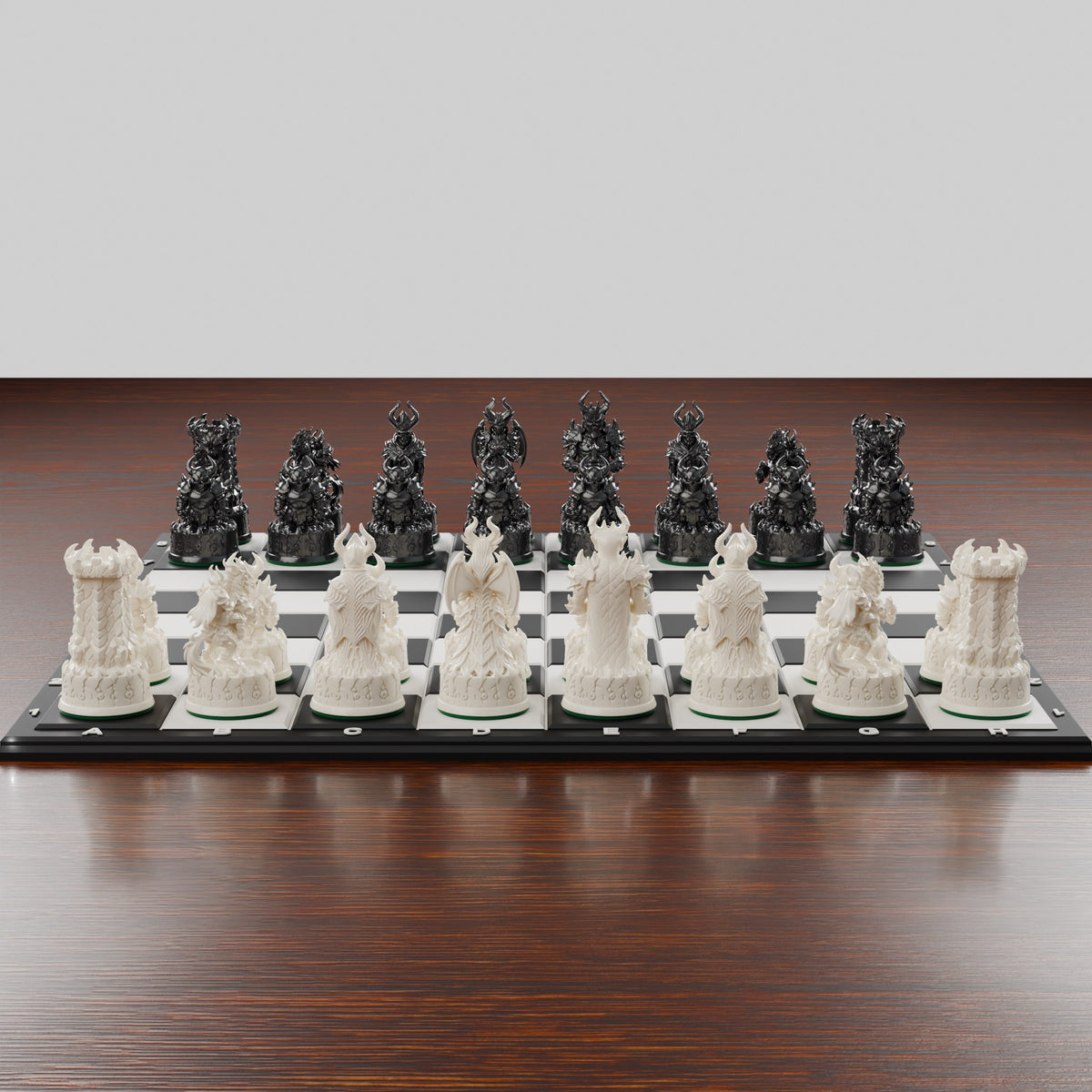 Jeu d'échecs démons vu au ras du plateau