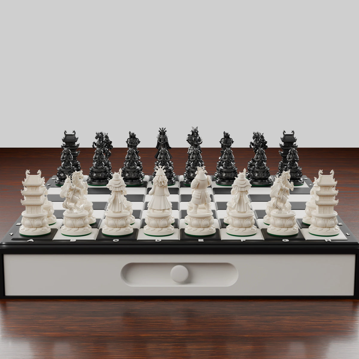 Coffret Samouraï — rangement, échiquier et pièces