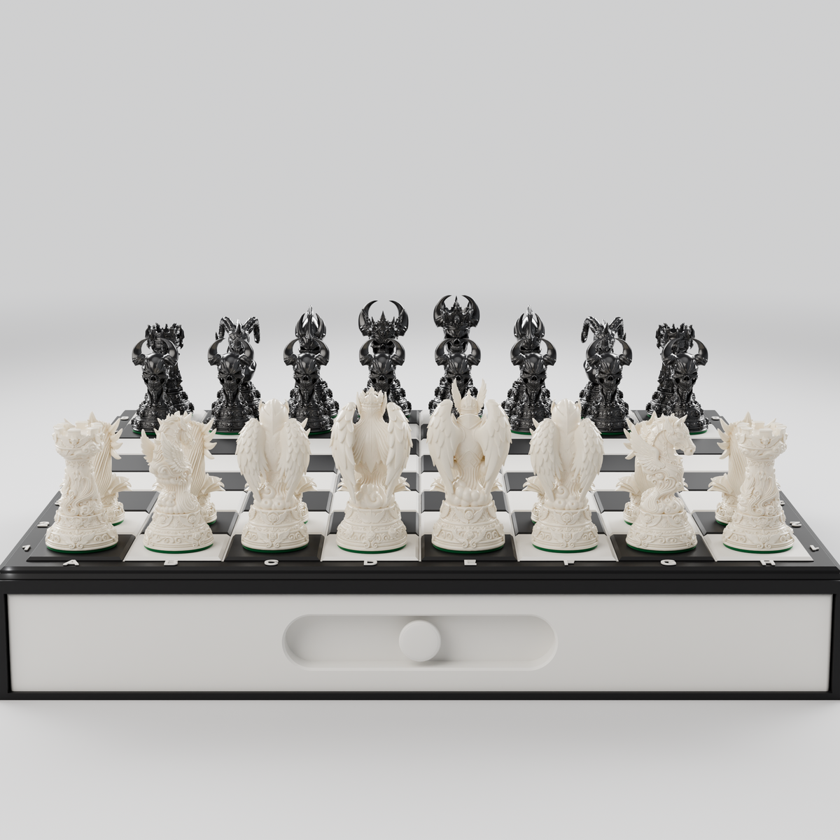 Coffret Anges & Démons — rangement, échiquier et pièces