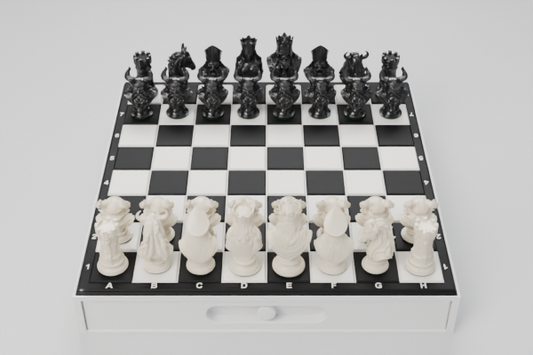 Coffret d'échecs Nordique : plateau et tiroir de rangement aimanté
